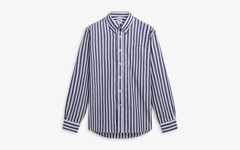 Chemise de yachting classique unisexe bleu marine à rayures en coton