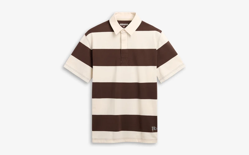 Polo Sebago classique rayé blanc et marron en coton