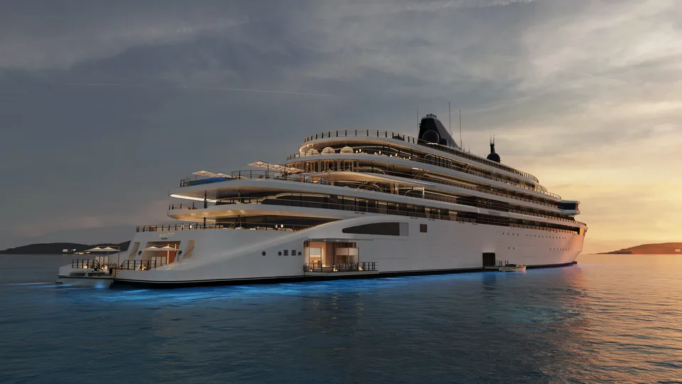 Extérieur de nuit du superyacht Amangati Aman at Sea