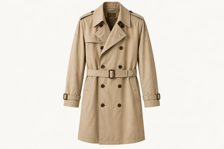 Trench beige classique sur fond crème