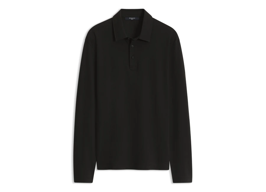 Le polo noir à manches longues BOSS BY BECKHAM, confectionné dans un mélange de coton et de soie.
