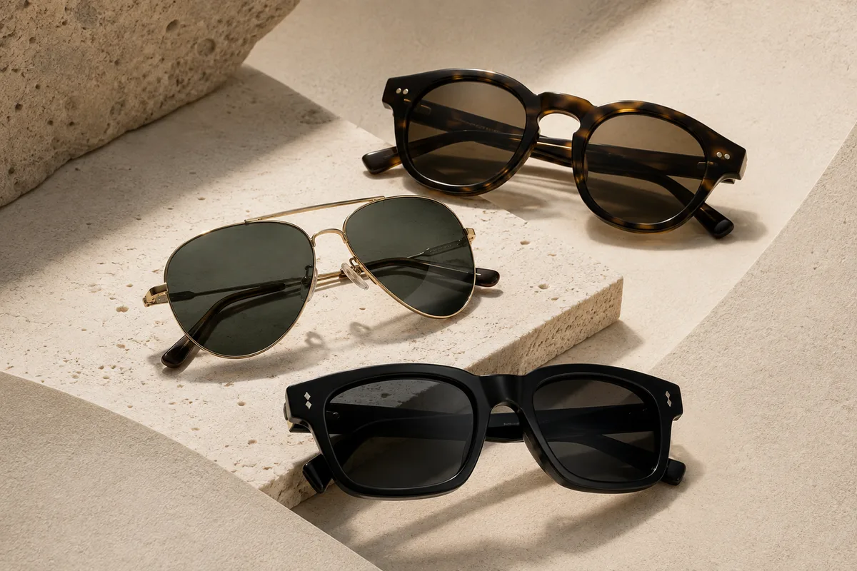 Lunettes de soleil de luxe homme sur pierre texturée